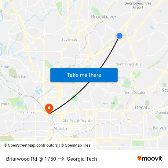 Briarwood Rd @ 1750 to Georgia Tech map