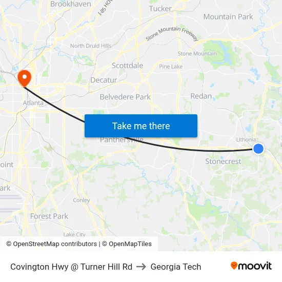 Covington Hwy @ Turner Hill Rd to Georgia Tech map