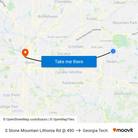S Stone Mountain Lithonia Rd @ 490 to Georgia Tech map