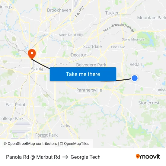 Panola Rd @ Marbut Rd to Georgia Tech map