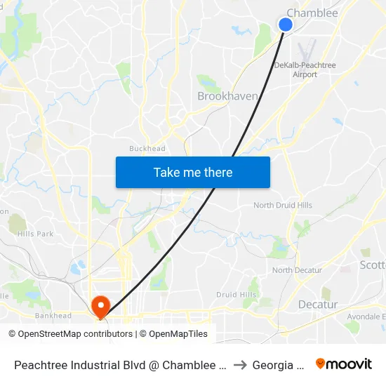 Peachtree Industrial Blvd @ Chamblee Tucker Rd to Georgia Tech map