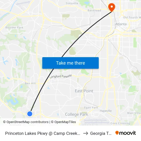 Princeton Lakes Pkwy @ Camp Creek Pkwy to Georgia Tech map