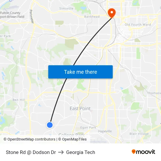 Stone Rd @ Dodson Dr to Georgia Tech map