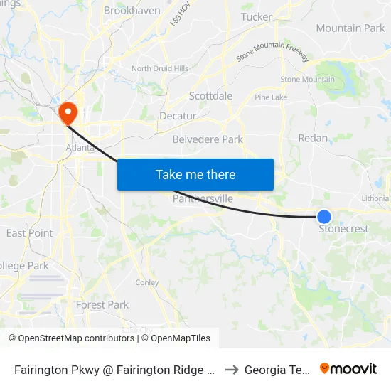 Fairington Pkwy @ Fairington Ridge Cir to Georgia Tech map