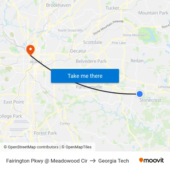 Fairington Pkwy @ Meadowood Cir to Georgia Tech map