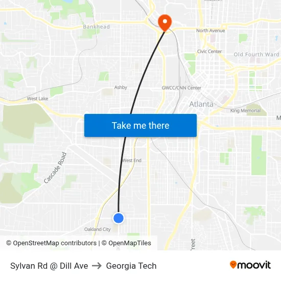 Sylvan Rd @ Dill Ave to Georgia Tech map