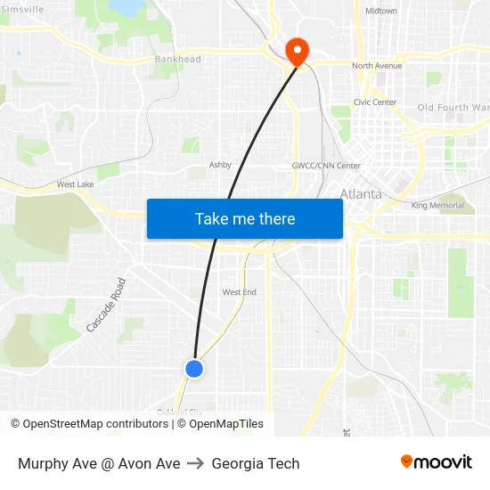 Murphy Ave @ Avon Ave to Georgia Tech map