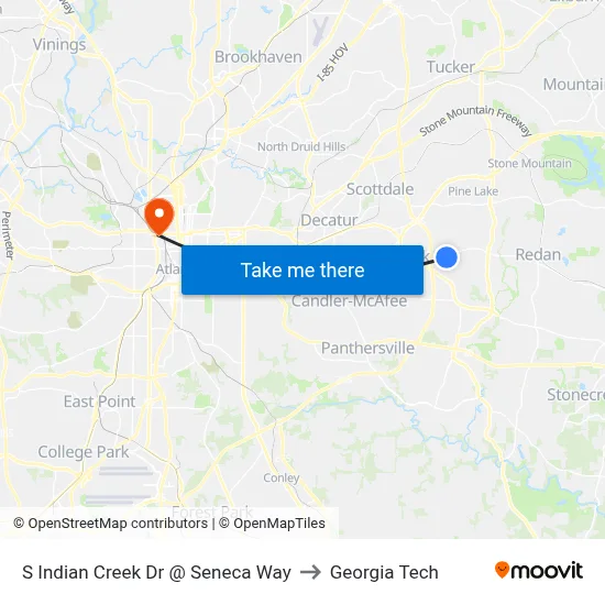 S Indian Creek Dr @ Seneca Way to Georgia Tech map