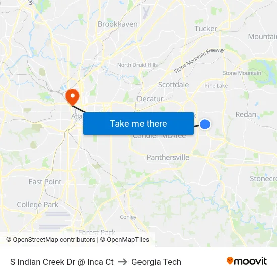 S Indian Creek Dr @ Inca Ct to Georgia Tech map
