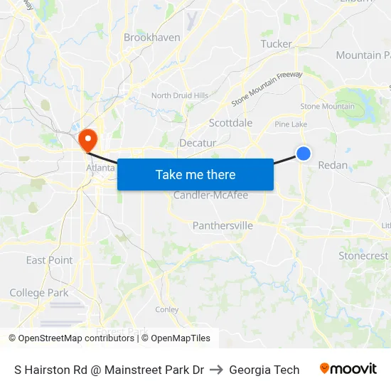 S Hairston Rd @ Mainstreet Park Dr to Georgia Tech map