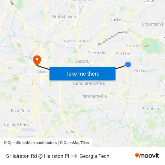 S Hairston Rd @ Hairston Pl to Georgia Tech map