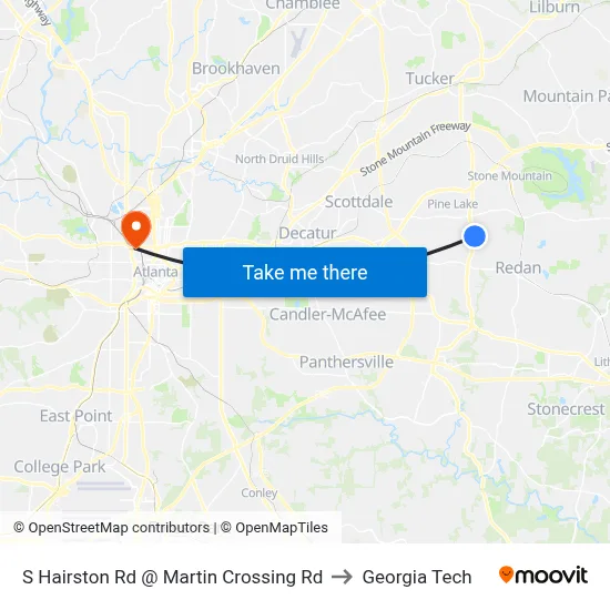 S Hairston Rd @ Martin Crossing Rd to Georgia Tech map