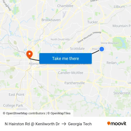 N Hairston Rd @ Kenilworth Dr to Georgia Tech map