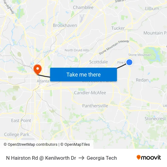 N Hairston Rd @ Kenilworth Dr to Georgia Tech map