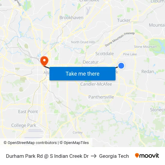 Durham Park Rd @ S Indian Creek Dr to Georgia Tech map