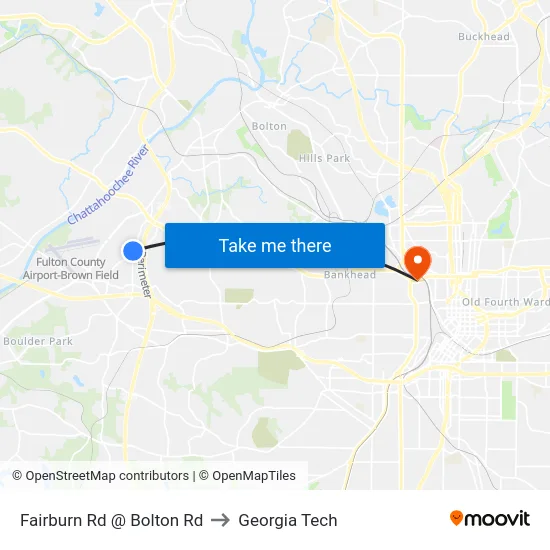 Fairburn Rd @ Bolton Rd to Georgia Tech map