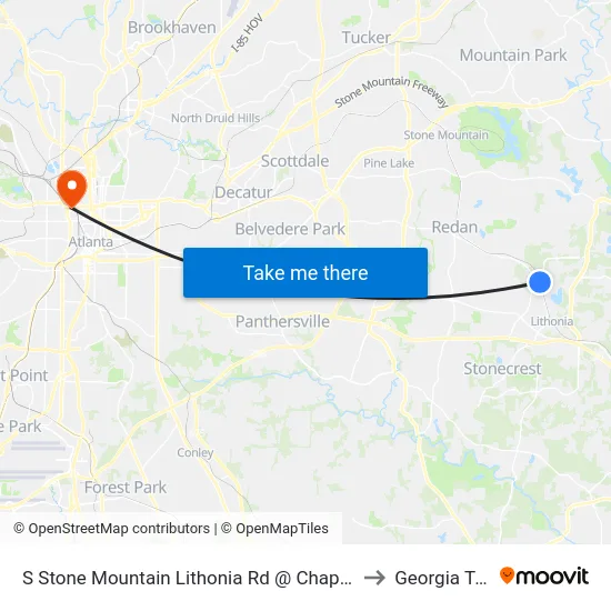 S Stone Mountain Lithonia Rd @ Chapman Rd to Georgia Tech map
