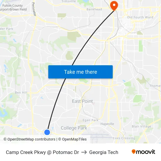 Camp Creek Pkwy @ Potomac Dr to Georgia Tech map