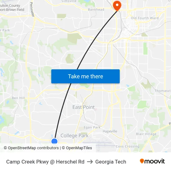 Camp Creek Pkwy @ Herschel Rd to Georgia Tech map