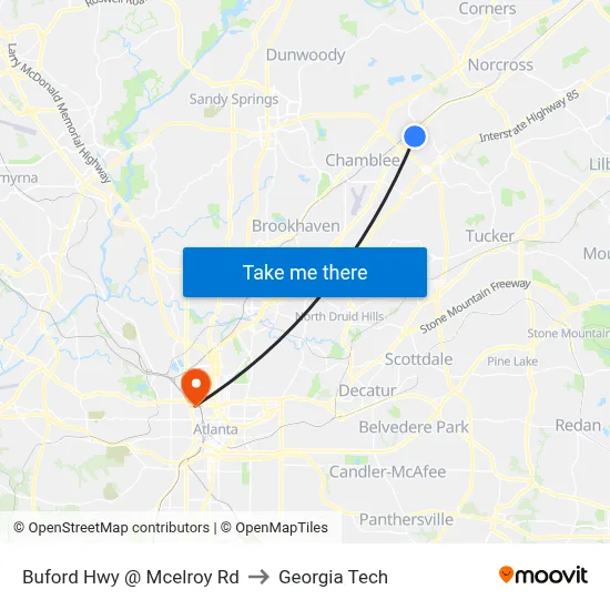 Buford Hwy @ Mcelroy Rd to Georgia Tech map