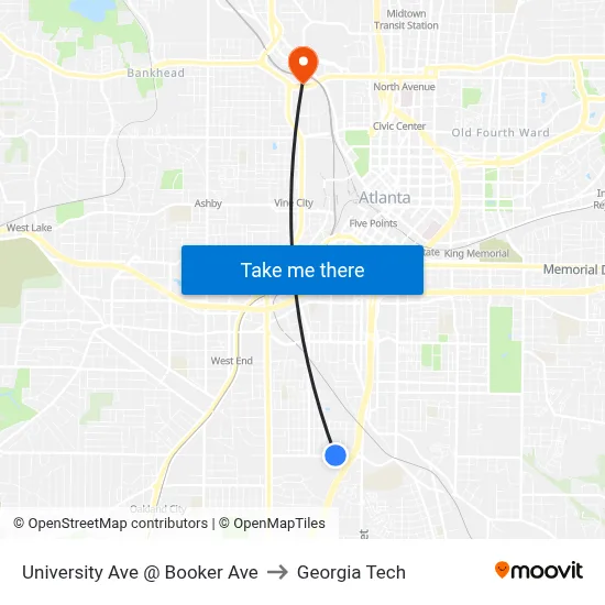 University Ave @ Booker Ave to Georgia Tech map