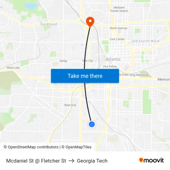 Mcdaniel St @ Fletcher St to Georgia Tech map