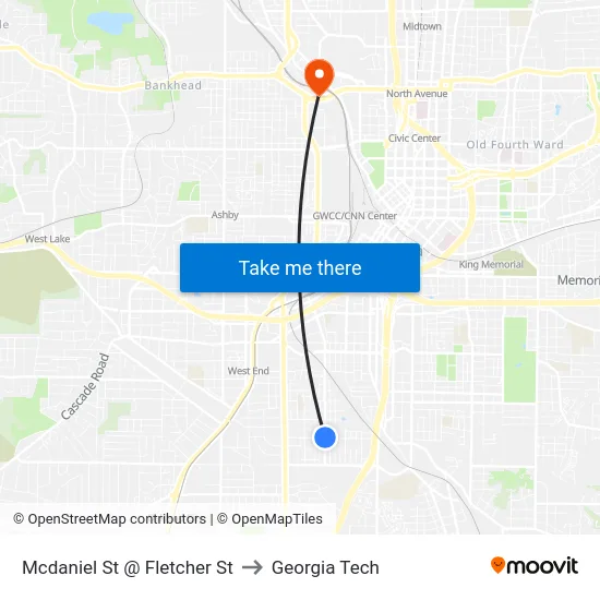 Mcdaniel St @ Fletcher St to Georgia Tech map