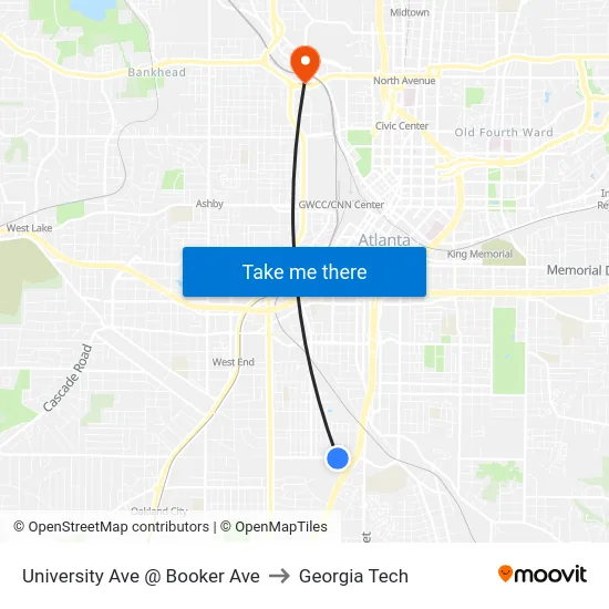 University Ave @ Booker Ave to Georgia Tech map