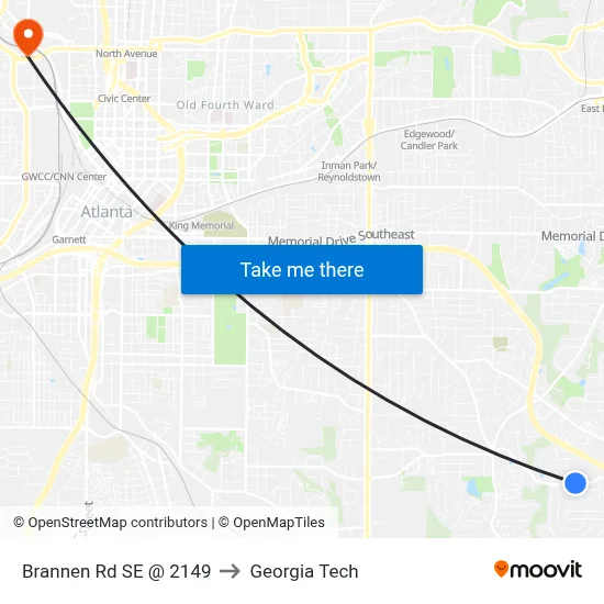 Brannen Rd SE @ 2149 to Georgia Tech map