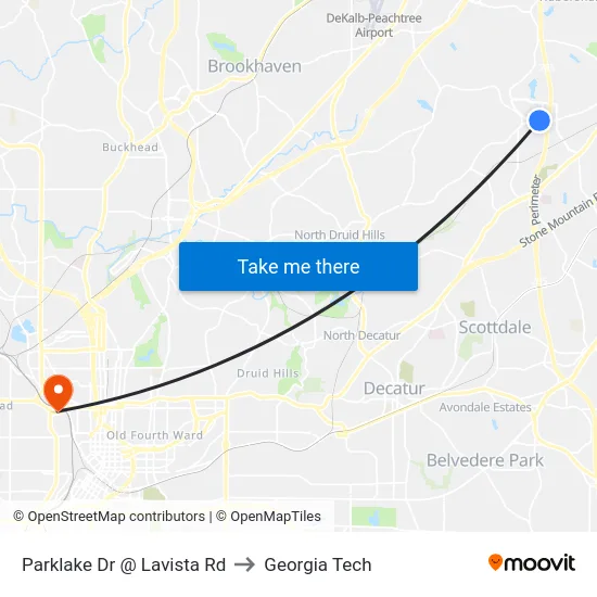 Parklake Dr @ Lavista Rd to Georgia Tech map