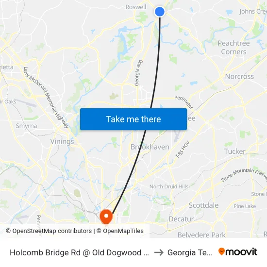 Holcomb Bridge Rd @ Old Dogwood Rd to Georgia Tech map