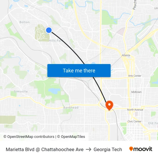 Marietta Blvd @ Chattahoochee Ave to Georgia Tech map