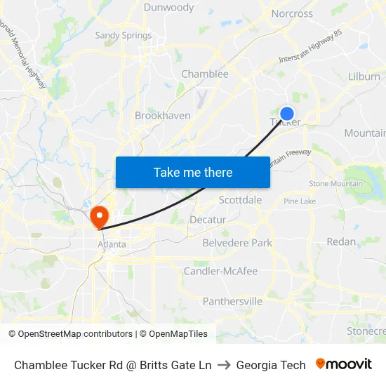 Chamblee Tucker Rd @ Britts Gate Ln to Georgia Tech map