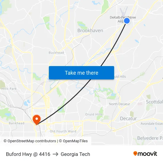 Buford Hwy @ 4416 to Georgia Tech map