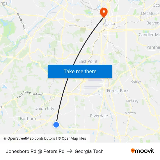 Jonesboro Rd @ Peters Rd to Georgia Tech map