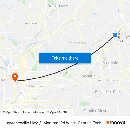 Lawrenceville Hwy @ Montreal Rd W to Georgia Tech map