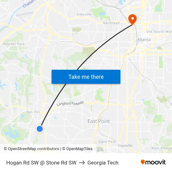 Hogan Rd SW @ Stone Rd SW to Georgia Tech map