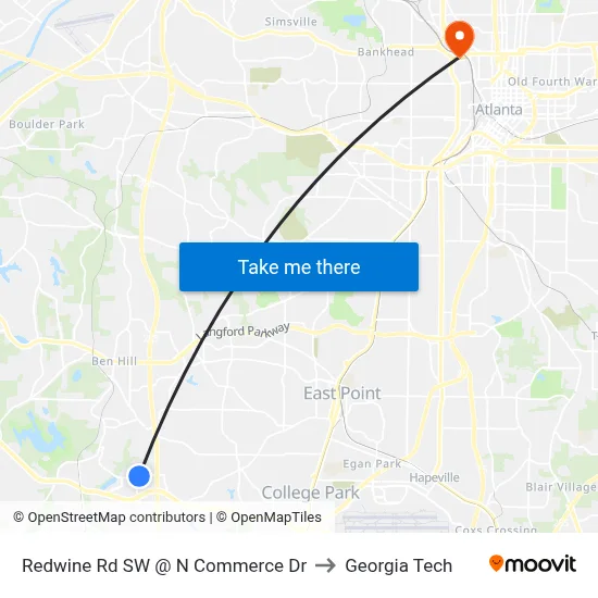 Redwine Rd SW @ N Commerce Dr to Georgia Tech map