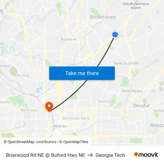 Briarwood Rd NE @ Buford Hwy NE to Georgia Tech map