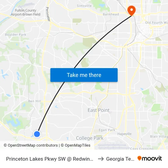 Princeton Lakes Pkwy SW @ Redwine Rd to Georgia Tech map