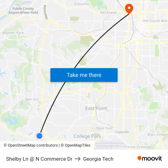 Shelby Ln @ N Commerce Dr to Georgia Tech map
