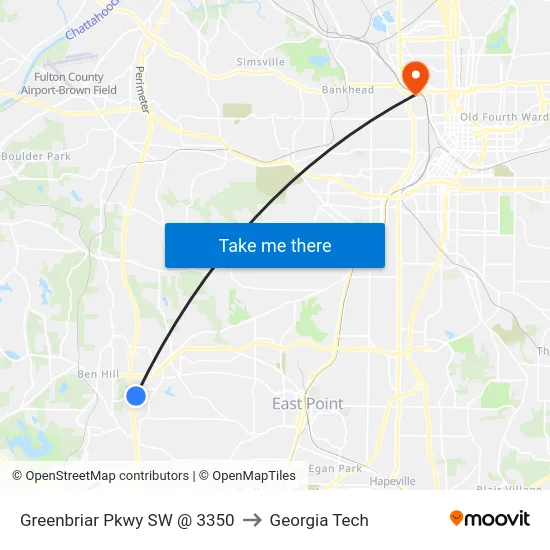 Greenbriar Pkwy SW @ 3350 to Georgia Tech map