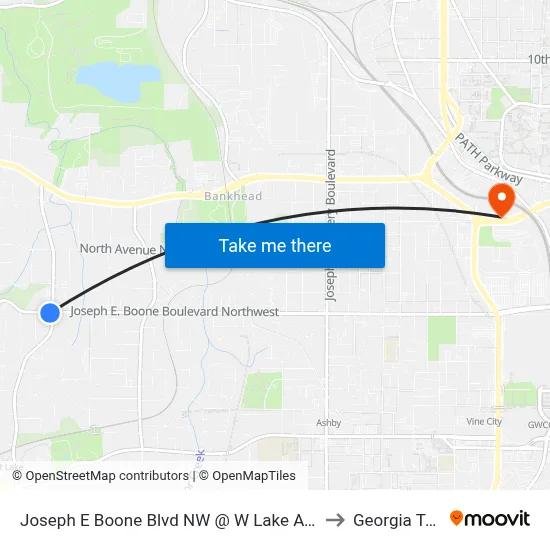 Joseph E Boone Blvd NW @ W Lake Ave NW to Georgia Tech map