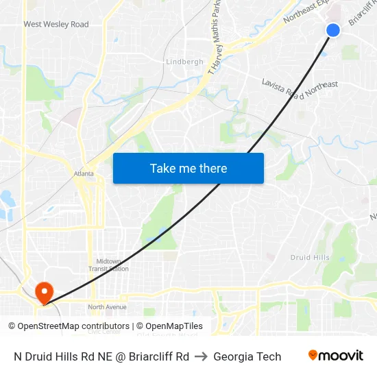 N Druid Hills Rd NE @ Briarcliff Rd to Georgia Tech map