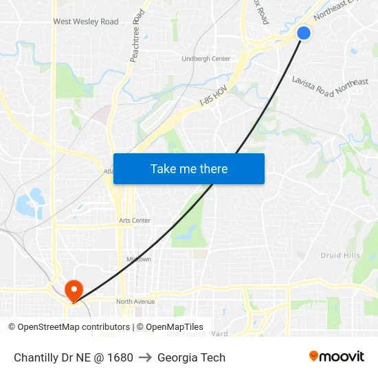 Chantilly Dr NE @ 1680 to Georgia Tech map