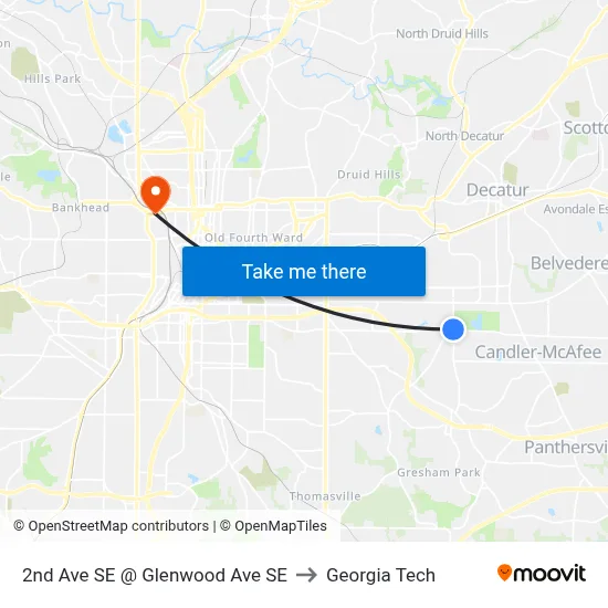 2nd Ave SE @ Glenwood Ave SE to Georgia Tech map
