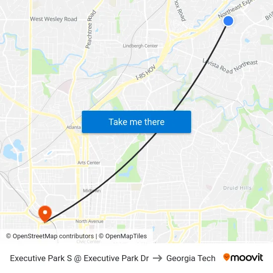 Executive Park S @ Executive Park Dr to Georgia Tech map