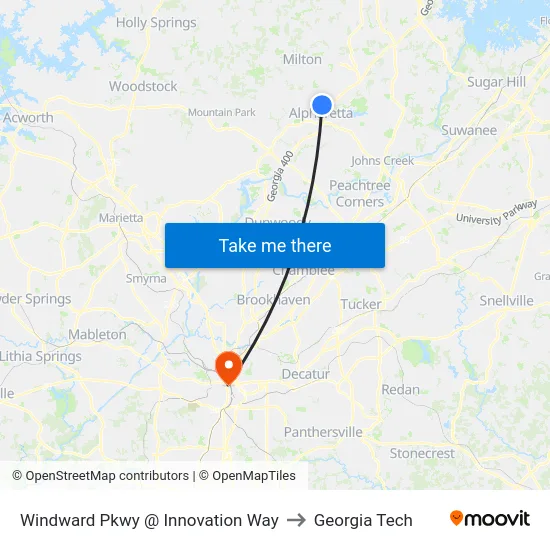 Windward Pkwy @ Innovation Way to Georgia Tech map