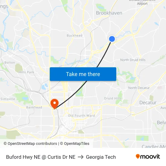 Buford Hwy NE @ Curtis Dr NE to Georgia Tech map