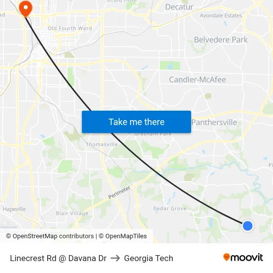 Linecrest Rd @ Davana Dr to Georgia Tech map